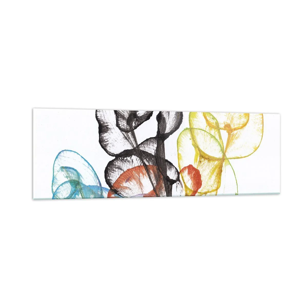 Glasbild - Bild auf glas - Bunte transparente Blumen auf weißem Hintergrund - 160x50cm - Blumen mit Seele - Moderne Wanddekoration für Wohnzimmer und Schlafzimmer ARTTOR