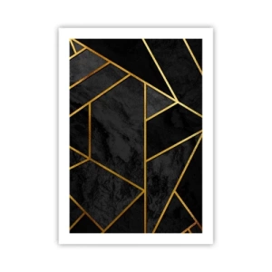 Poster - Geometrische Muster in Gold auf schwarzem Hintergrund - 50x70cm - Dunkelheit und Glanz - Moderne Wanddekoration für Wohnzimmer und Schlafzimmer ARTTOR
