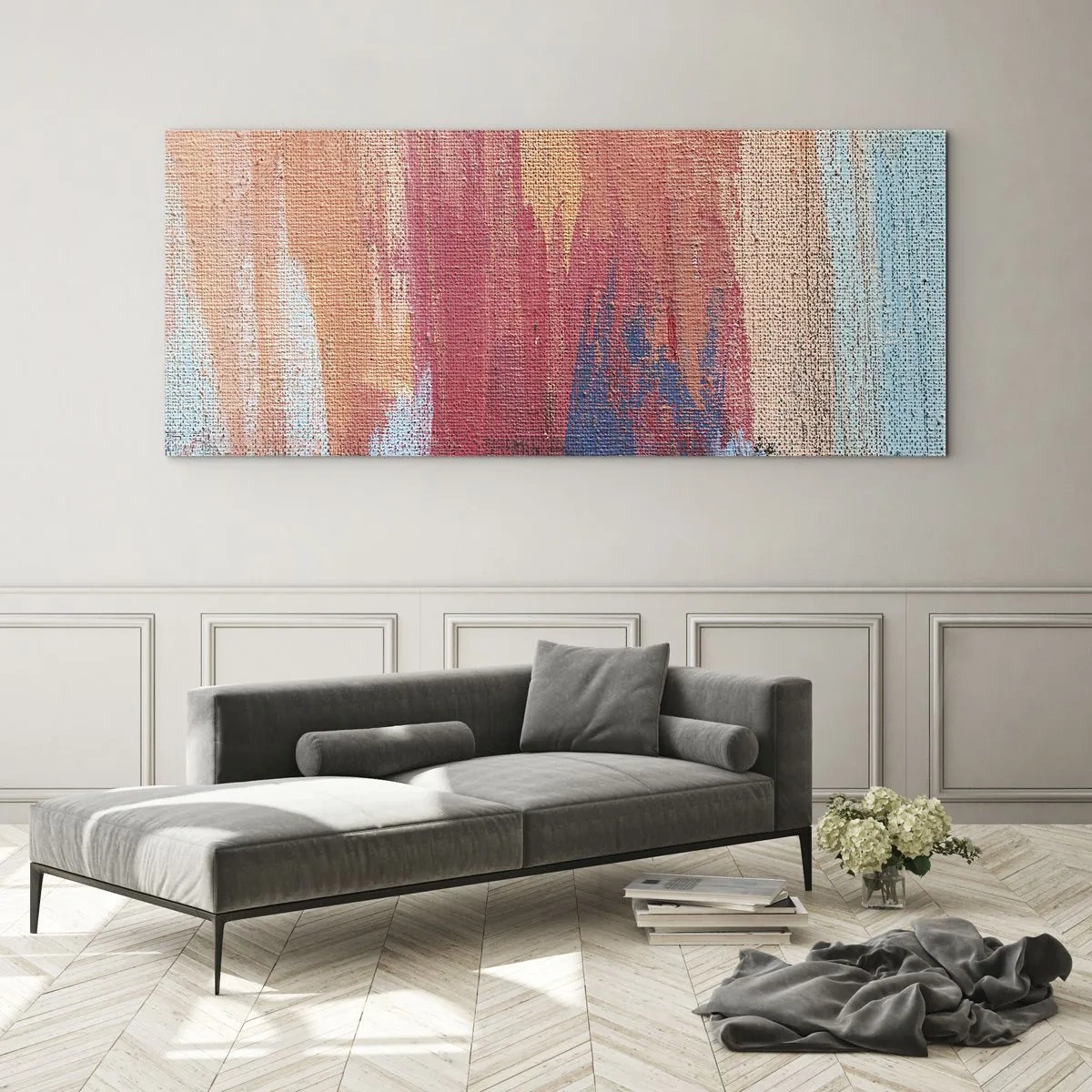 Glasbild - Bild auf glas - Bunte abstrakte Pinselstriche - 120x50cm - Renne den Regenbogen hinunter - Moderne Wanddekoration für Wohnzimmer und Schlafzimmer ARTTOR