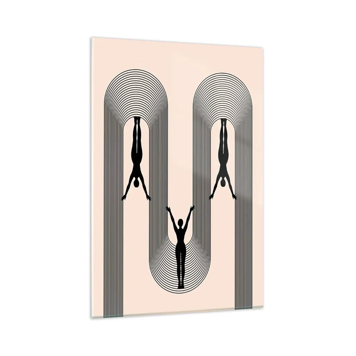 Glasbild - Bild auf glas - Geometrische Silhouetten auf beigem Hintergrund - 80x120cm - Verkehrt herum - Moderne Wanddekoration für Wohnzimmer und Schlafzimmer ARTTOR