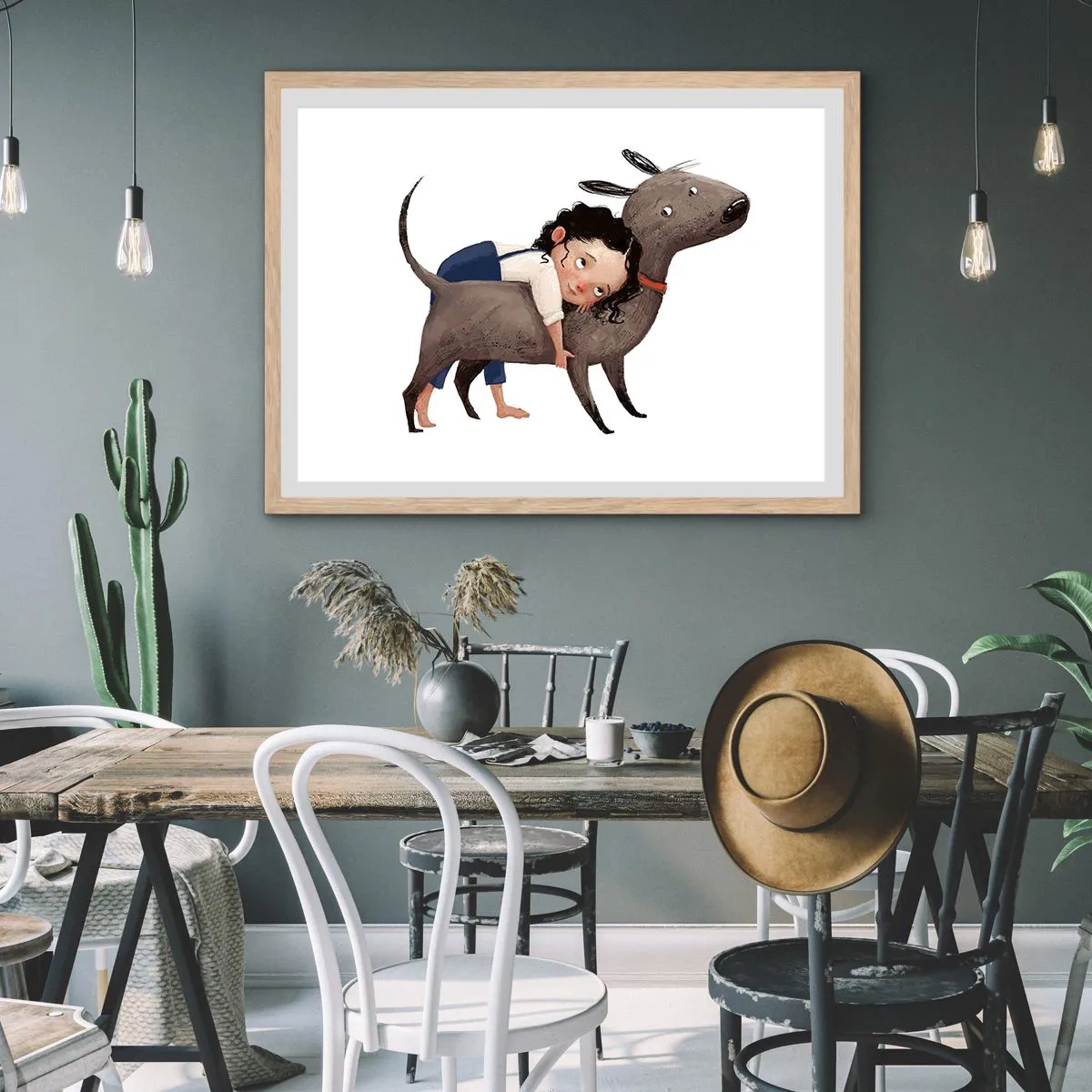 Poster in einem Rahmen aus heller Eiche - Beste Freunde - 100x70 cm