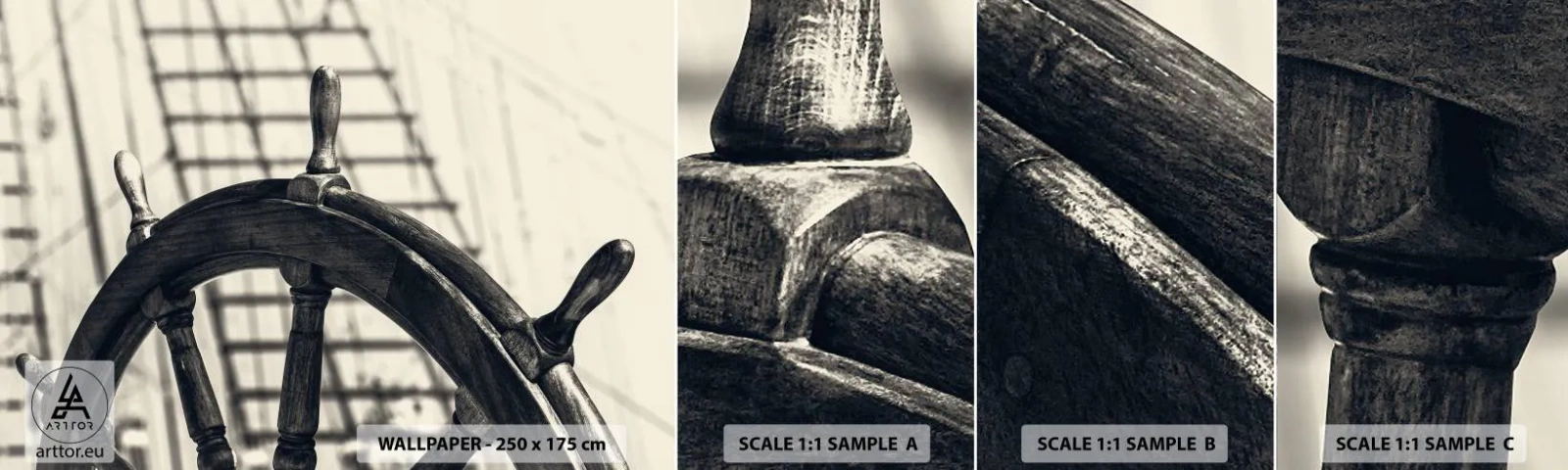 Fototapetenmuster Standard Eco - Meeresgeschichten - Nautisch, Segeln, Lenkrad - 100x30 cm