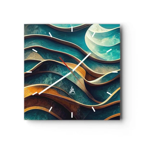 Wanduhr - Glasuhr - Blaue Mäander - 40x40 cm