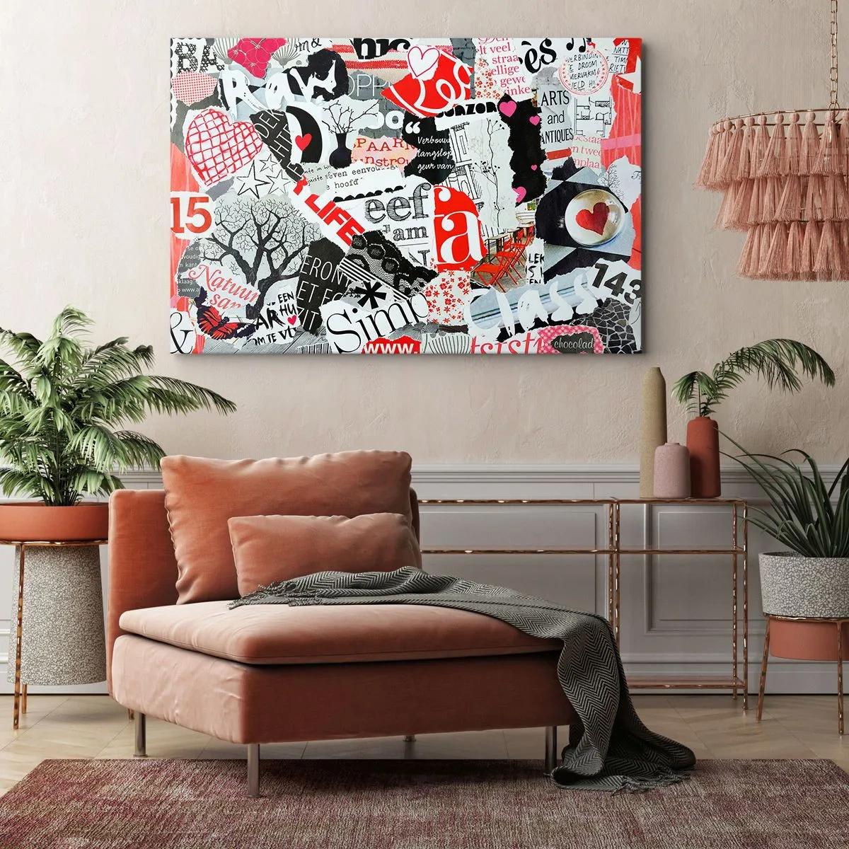 Bild auf Leinwand - Leinwandbild - Eine bunte Collage mit Aufschriften, Herzen und Grafiken. - 120x80cm - Hipster-Collage - Moderne Wanddekoration für Wohnzimmer und Schlafzimmer ARTTOR