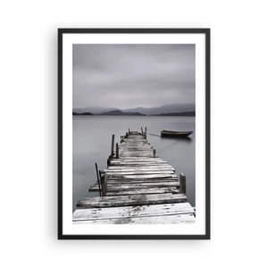 Poster in einem schwarzem Rahmen - Ein alter Pier mit einem Boot auf ruhigem Wasser - 50x70cm - Du kannst morgen gehen - Moderne Wanddekoration für Wohnzimmer und Schlafzimmer ARTTOR