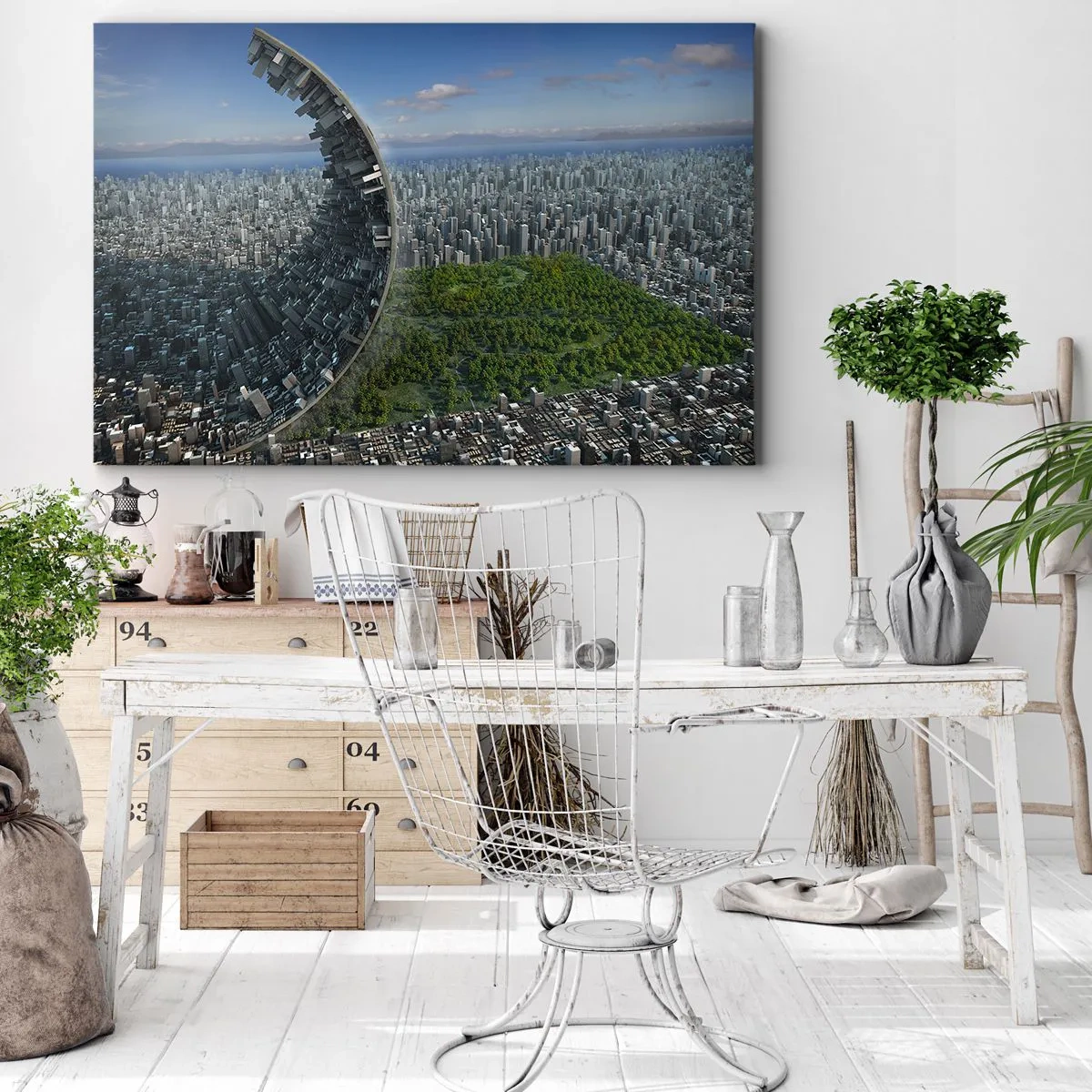 Bild auf Leinwand - Leinwandbild - Eine dynamische Stadt mit einem surrealen Twist - 120x80cm - Die Natur ist ewig - Moderne Wanddekoration für Wohnzimmer und Schlafzimmer ARTTOR