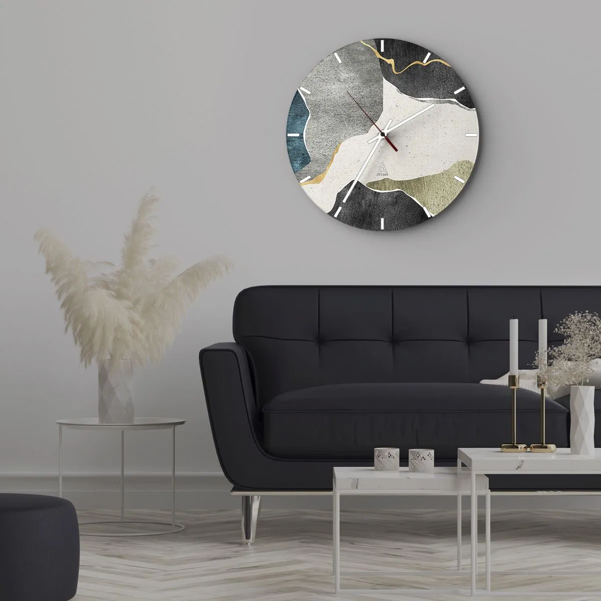 Wanduhr - Glasuhr - Bunte Punkte und eine goldene Linie ergeben ein Mosaikmuster - 30x30cm - Mosaikkomposition mit Goldfaden - Moderne Wanddekoration für Wohnzimmer, Küche und Schlafzimmer ARTTOR
