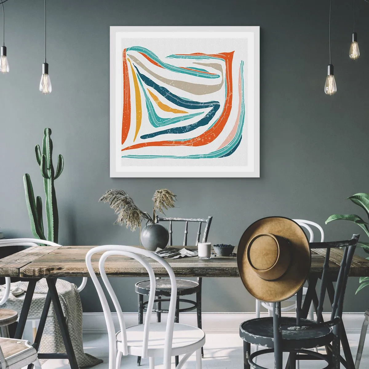 Poster in einem weißen Rahmen - Abstraktion mit einem freundlichen Lächeln - 50x50 cm