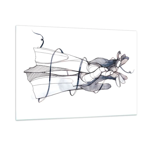 Glasbild - Bild auf glas - Künstlerische Darstellung einer Hand, die eine Blume hält - 120x80cm - Touch-Studie - Moderne Wanddekoration für Wohnzimmer und Schlafzimmer ARTTOR