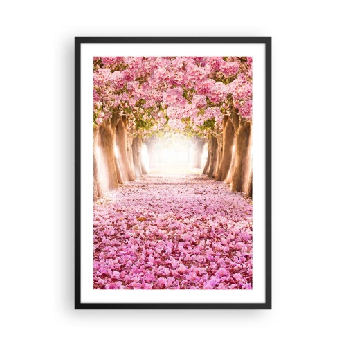 Poster in einem schwarzem Rahmen - Eine Kirschbaumallee mit einem rosa Blütenteppich - 50x70cm - Der Weg ins Paradies - Moderne Wanddekoration für Wohnzimmer und Schlafzimmer ARTTOR