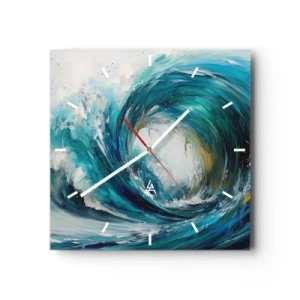 Wanduhr - Glasuhr - Eine dynamische Welle in Blau- und Türkistönen - 30x30cm - Meeresportal - Moderne Wanddekoration für Wohnzimmer und Schlafzimmer ARTTOR