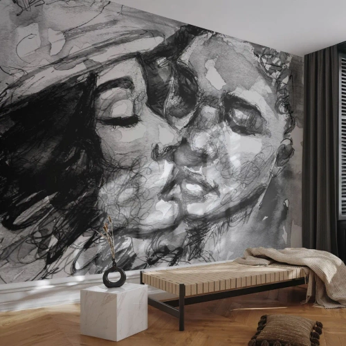 Fototapete Premium Canvas - Zärtlicher Moment - Küsse, Liebe, Liebhaber - 350x256 cm