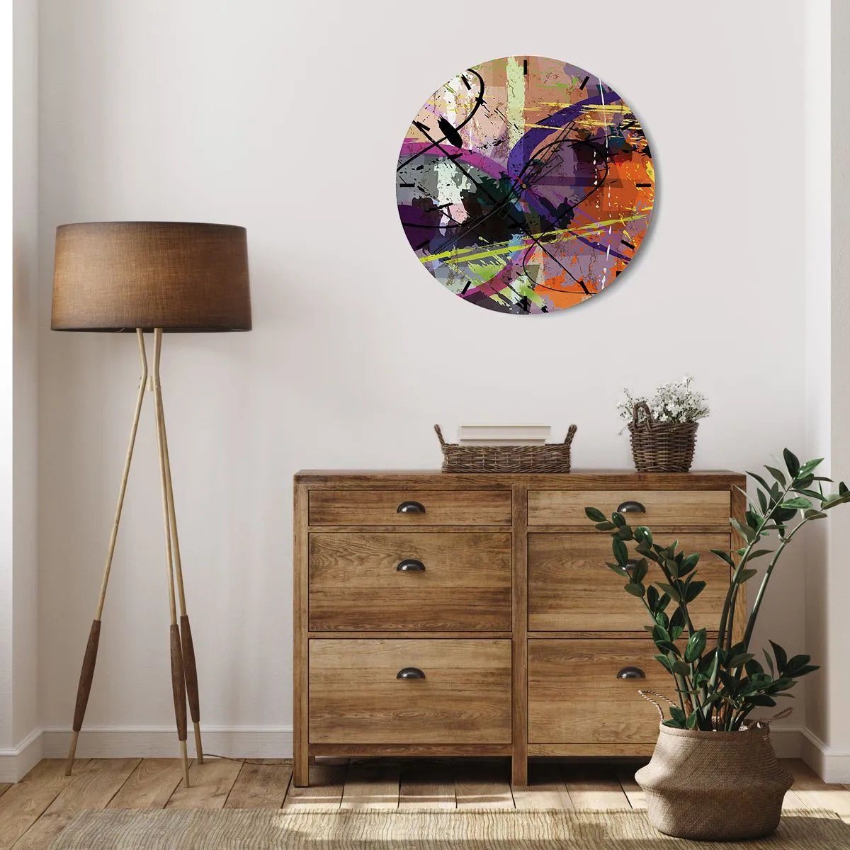 Wanduhr - Glasuhr - Bunte abstrakte Linien und Punkte im zeitgenössischen Stil - 30x30cm - Du kannst geradeaus oder umhergehen - Moderne Wanddekoration für Wohnzimmer, Küche und Schlafzimmer ARTTOR