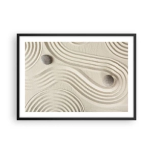 Poster in einem schwarzem Rahmen - Minimalistisches Zen-Design mit Sand und Steinen - 70x50cm - Ein Hauch von Wärme - Moderne Wanddekoration für Wohnzimmer und Schlafzimmer ARTTOR