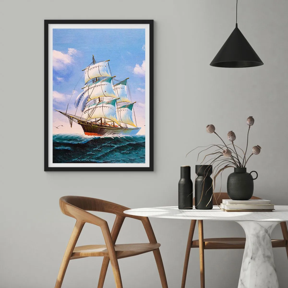 Poster in einem schwarzem Rahmen - Mit Stolz mit dem Wind - 70x100 cm