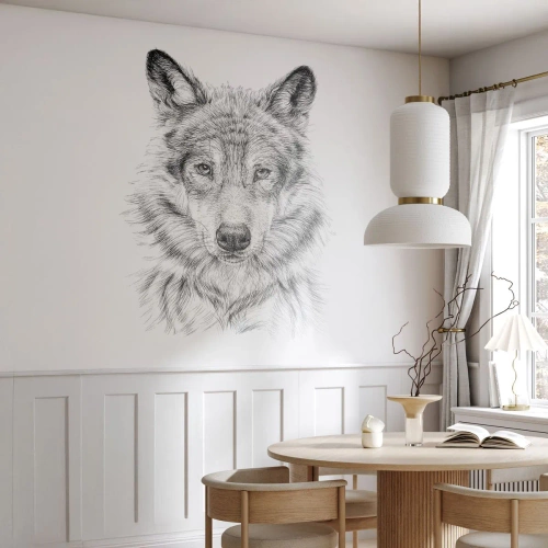 Fototapete Premium Canvas - Ein geborener Anführer - Wolf, Skizzieren, skandinavisch - 250x175 cm