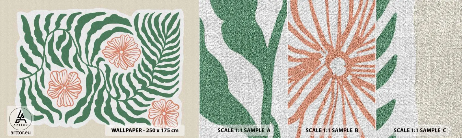 Fototapeten Muster Premium Canvas - Aufgeblüht in Grün - Boho, Botanisch, Blumen - 100x30 cm