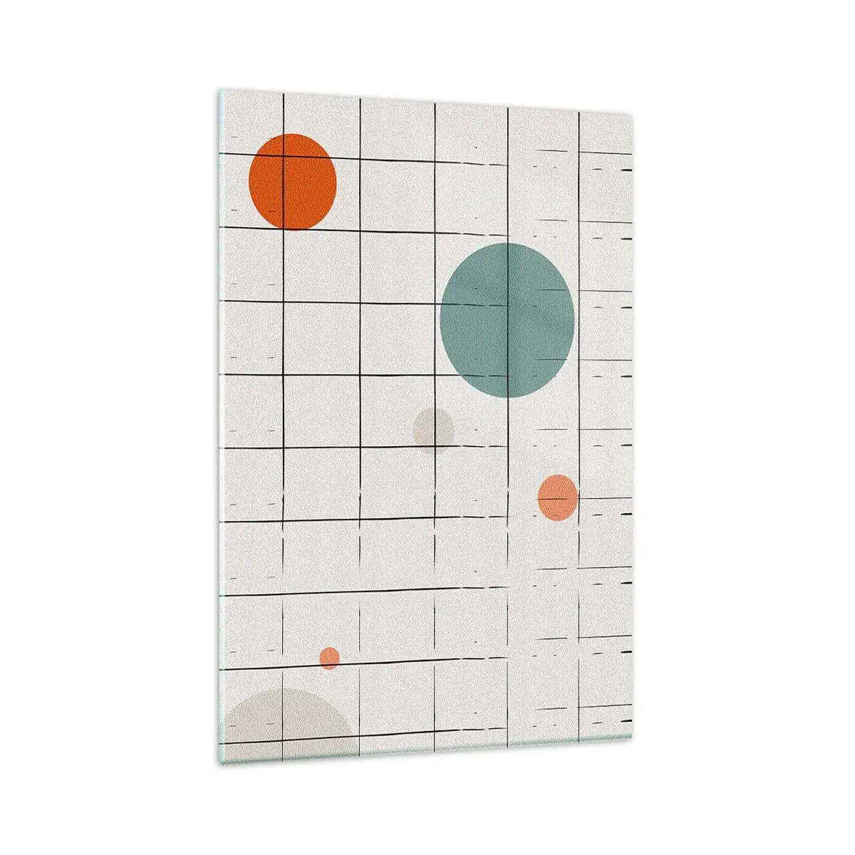 Glasbild - Bild auf glas - Abstrakte farbige Kreise auf einem geometrischen Gitterhintergrund - 80x120cm - Gefangen. Wir oder sie? - Moderne Wanddekoration für Wohnzimmer und Schlafzimmer ARTTOR
