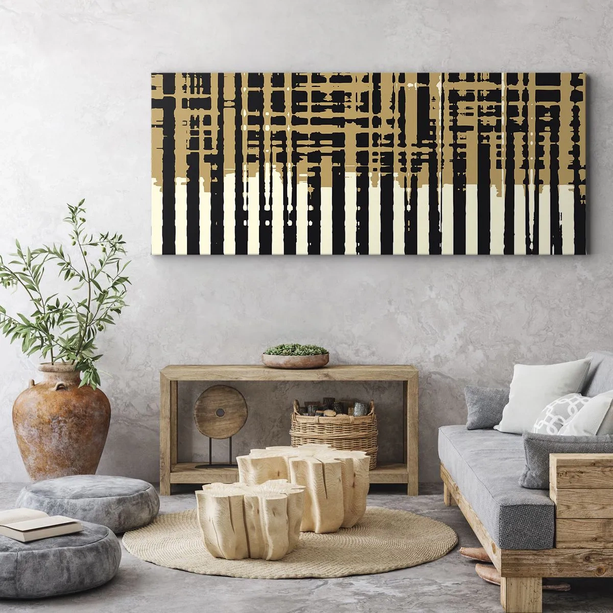 Bild auf Leinwand - Leinwandbild - Abstrakte Linien in Schwarz, Beige und Weiß - 120x50cm - Architektonische Abstraktion - Moderne Wanddekoration für Wohnzimmer und Schlafzimmer ARTTOR