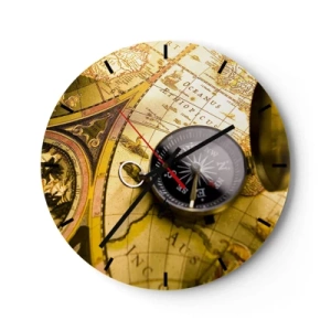 Wanduhr - Glasuhr - Ein Kompass auf einem alten Kartenhintergrund - 30x30cm - Oder vielleicht bis ans Ende der Welt? - Moderne Wanddekoration für Wohnzimmer, Küche und Schlafzimmer ARTTOR