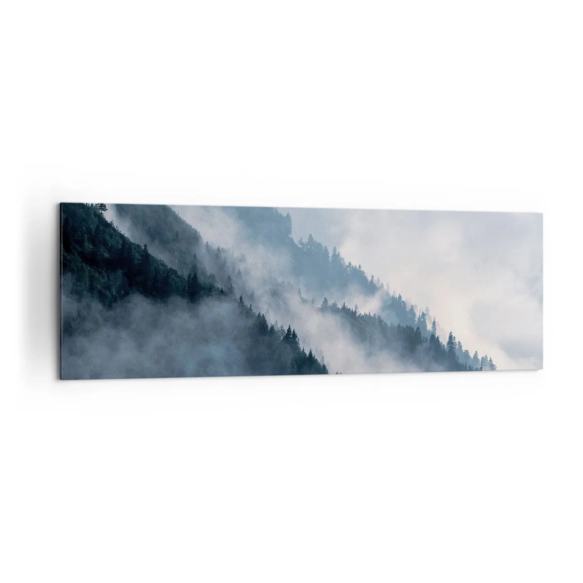 Bild auf Leinwand - Leinwandbild - Nebel schwebt über den bewaldeten Berghängen in einer geheimnisvollen Landschaft - 160x50cm - Mystik der Berge - Moderne Wanddekoration für Wohnzimmer und Schlafzimmer ARTTOR