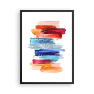 Poster in einem schwarzem Rahmen - Bunte abstrakte Pinselstriche auf weißem Hintergrund - 50x70cm - Auf und ab - Moderne Wanddekoration für Wohnzimmer und Schlafzimmer ARTTOR