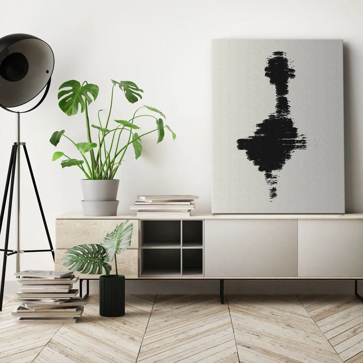 Bild auf Leinwand - Leinwandbild - Ein abstraktes Motiv, das einer Schallwelle im minimalistischen Stil ähnelt. - 50x70cm - Schwingungen der Fantasie - Moderne Wanddekoration für Wohnzimmer und Schlafzimmer ARTTOR