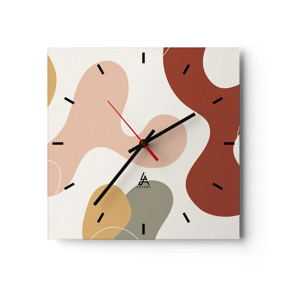 Wanduhr - Glasuhr - Eine abstrakte Komposition in Pastelltönen mit dynamischen Formen. - 30x30cm - Kringel oder Schnörkel? - Moderne Wanddekoration für Wohnzimmer und Schlafzimmer ARTTOR