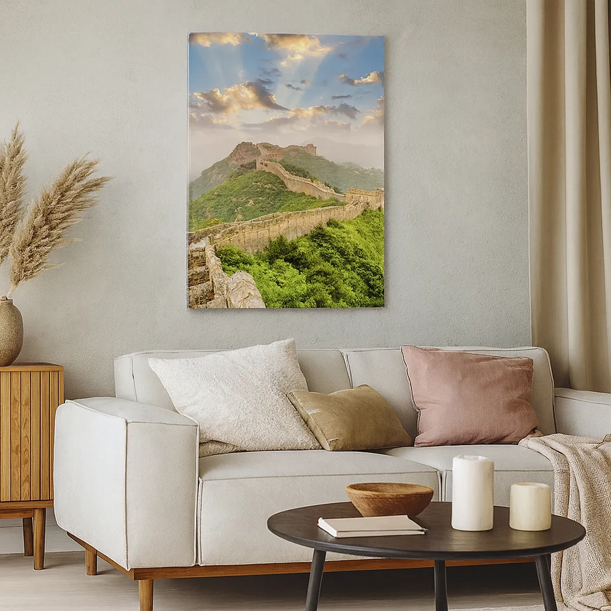 Bild auf Leinwand - Leinwandbild - Die Chinesische Mauer im Sonnenlicht in einer malerischen Landschaft - 50x70cm - Ewige Größe - Moderne Wanddekoration für Wohnzimmer und Schlafzimmer ARTTOR