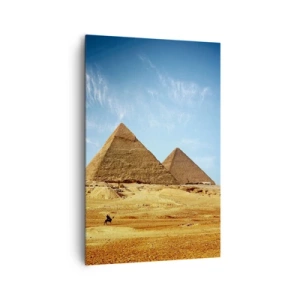 Bild auf Leinwand - Leinwandbild - Die Pyramiden von Gizeh vor blauem Himmel und Wüstenlandschaft - 80x120cm - 40 Jahrhunderte schauen dich an - Moderne Wanddekoration für Wohnzimmer und Schlafzimmer ARTTOR