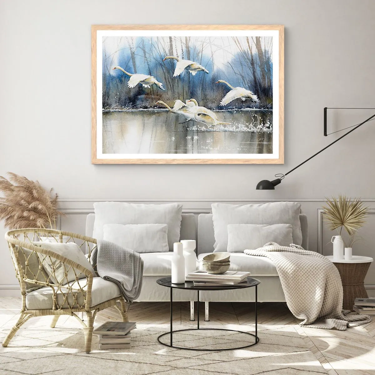 Poster in einem Rahmen aus heller Eiche - Wie im Märchen von den wilden Schwänen - 91x61 cm