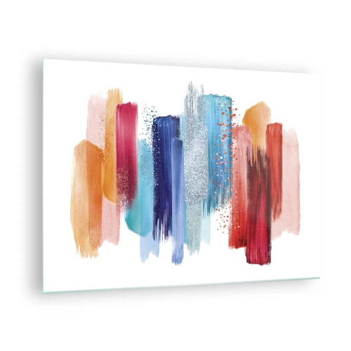 Glasbild - Bild auf glas - Abstrakte Komposition aus bunten Pinselstrichen - 70x50cm - Auf und ab - Moderne Wanddekoration für Wohnzimmer und Schlafzimmer ARTTOR