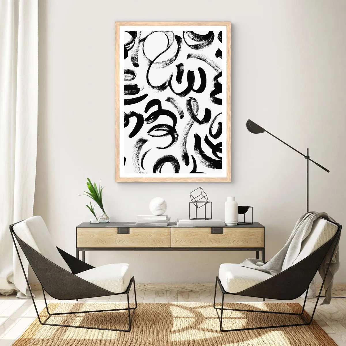 Poster in einem Rahmen aus heller Eiche - Schwarz auf Weiß - 40x50 cm