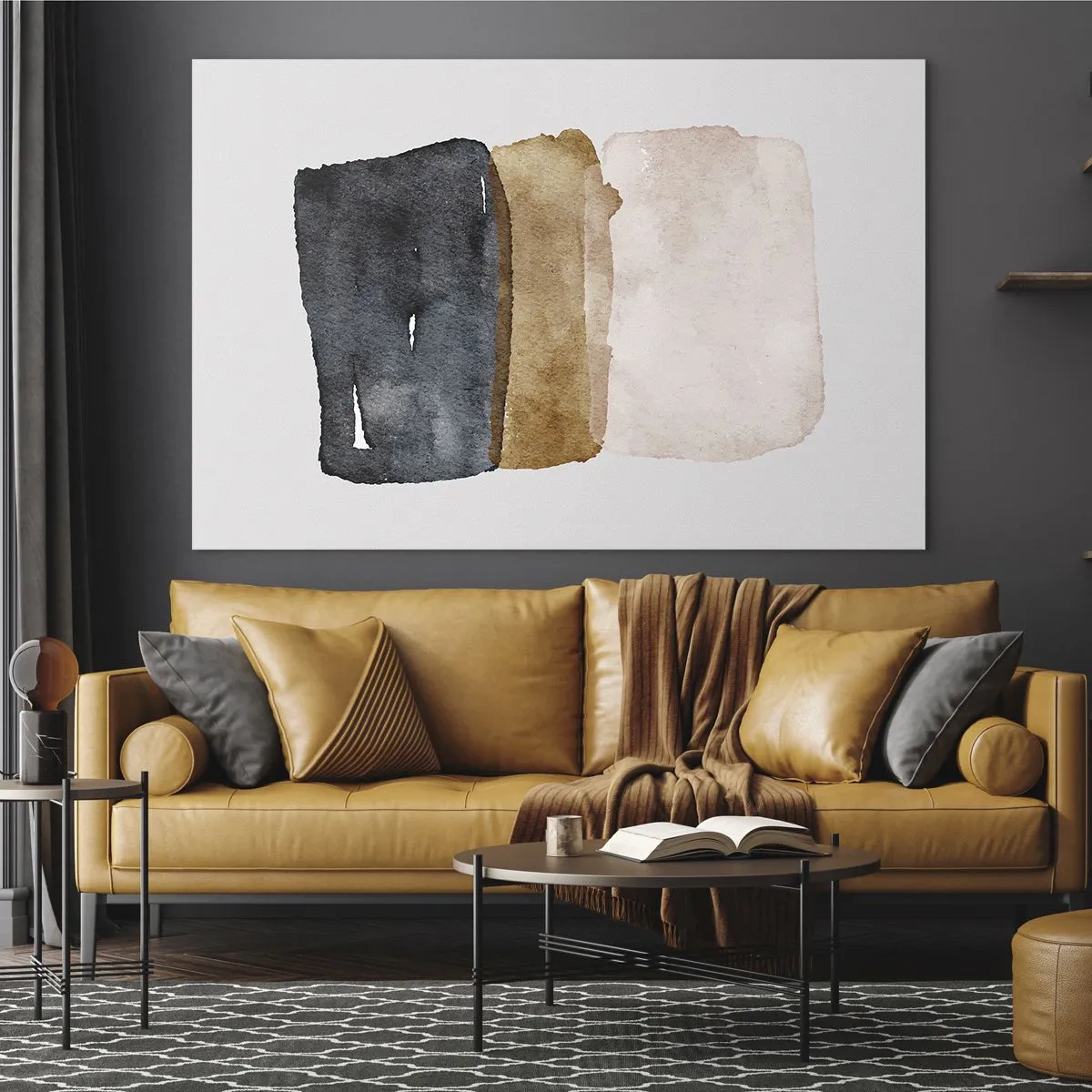 Glasbild - Bild auf glas - Abstrakte Flecken in Schwarz-, Braun- und Beigetönen - 70x50cm - Die Komposition der Farben der Erde - Moderne Wanddekoration für Wohnzimmer und Schlafzimmer ARTTOR