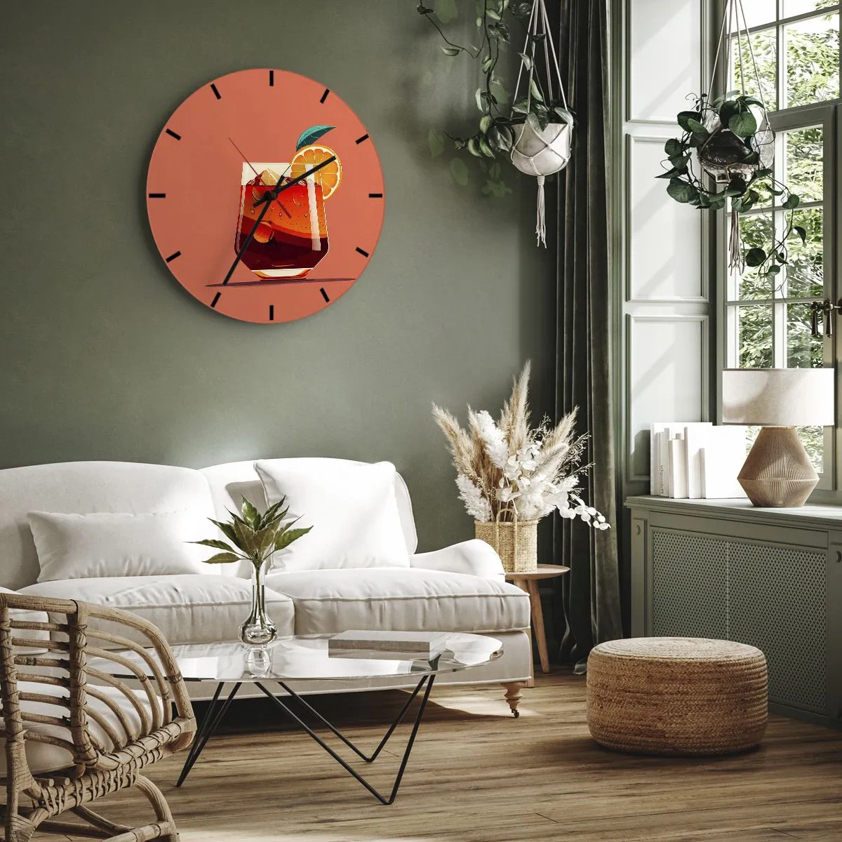 Wanduhr - Glasuhr - Sommerliche Erfrischung - 40x40 cm