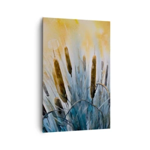 Bild auf Leinwand - Leinwandbild - Malerisches Schilf in den Sonnenstrahlen - 80x120cm - Die Kälte des Wassers, die Hitze der Sonne - Moderne Wanddekoration für Wohnzimmer und Schlafzimmer ARTTOR