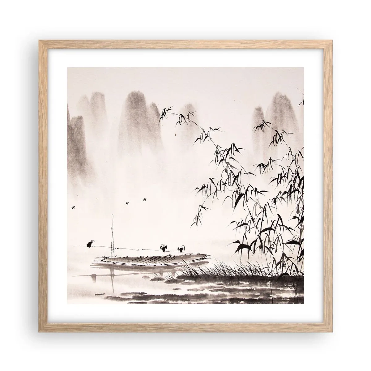 Poster in einem Rahmen aus heller Eiche - Die Stille der Reisfelder - 50x50 cm