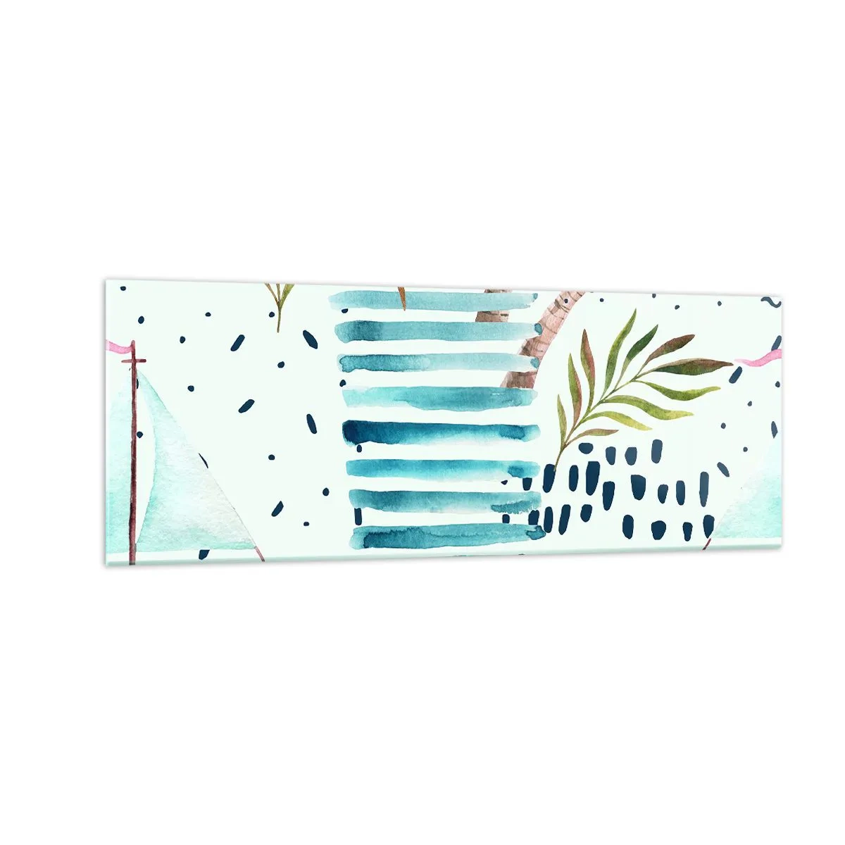 Glasbild - Bild auf glas - Abstraktes Muster mit Palmen und nautischen Akzenten - 140x50cm - Urlaub unter Palmen - Moderne Wanddekoration für Wohnzimmer und Schlafzimmer ARTTOR