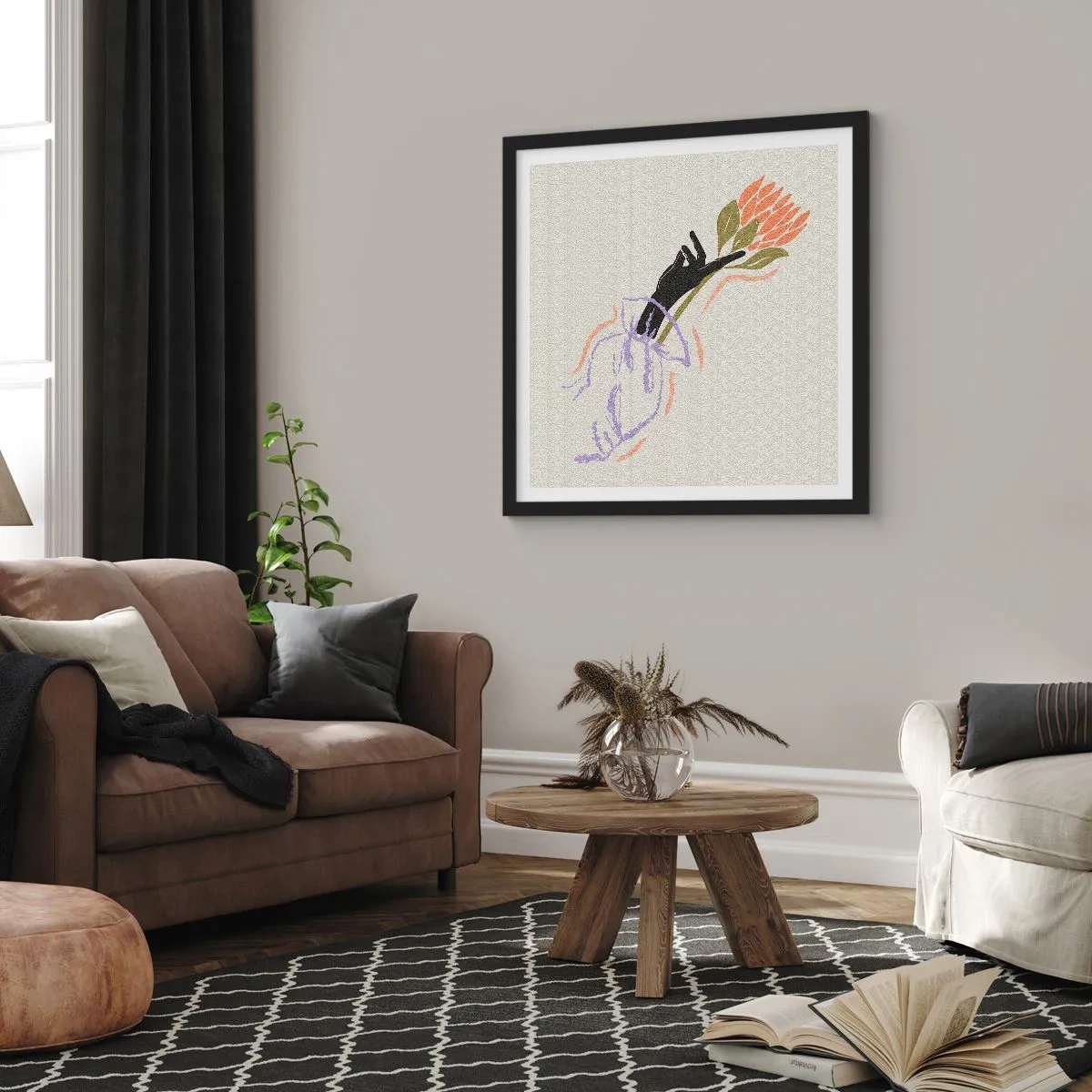 Poster in einem schwarzem Rahmen - Schwesterliche Berührung - 30x30 cm