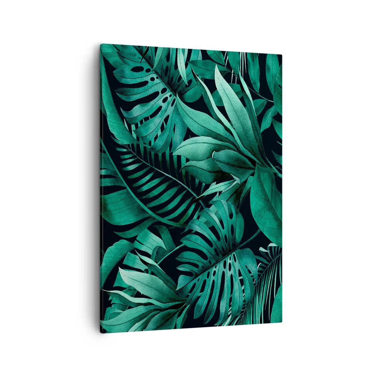 Bild auf Leinwand - Leinwandbild - Tropische Blätter in intensiven Grüntönen - 50x70cm - Die Tiefe des tropischen Grüns - Moderne Wanddekoration für Wohnzimmer und Schlafzimmer ARTTOR