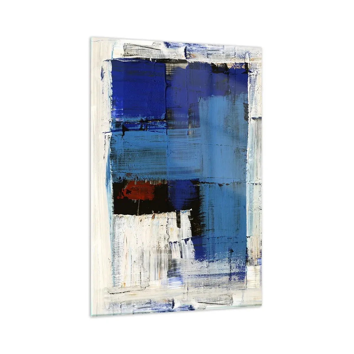 Glasbild - Bild auf glas - Abstrakte Komposition in Blau- und Weißtönen - 80x120cm - Geheimnis ist blau - Moderne Wanddekoration für Wohnzimmer und Schlafzimmer ARTTOR