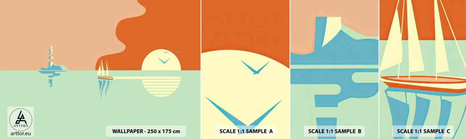 Fototapetenmuster Standard Eco - Die perfekte Meereslandschaft - Abstraktion, Segelschiff, Laterne - 100x30 cm