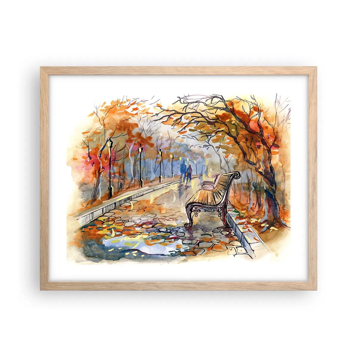 Poster in einem Rahmen aus heller Eiche - Gemeinsam im Herbst wandern - 50x40 cm