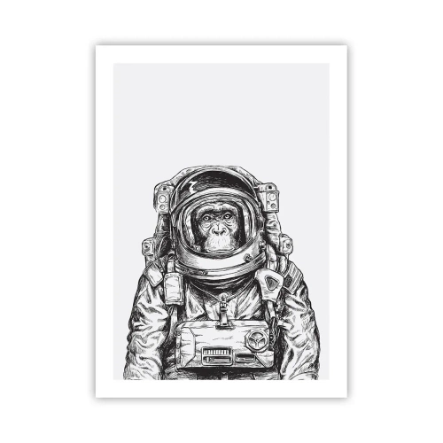 Poster - Ein Affe in einem Raumanzug auf weißem Hintergrund - 50x70cm - Alternative Evolution - Moderne Wanddekoration für Wohnzimmer und Schlafzimmer ARTTOR