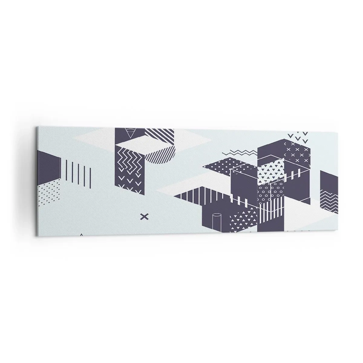 Bild auf Leinwand - Leinwandbild - Moderne geometrische Grafiken in Weiß- und Marineblautönen - 160x50cm - In der Seele eines Mathematikers - Moderne Wanddekoration für Wohnzimmer und Schlafzimmer ARTTOR