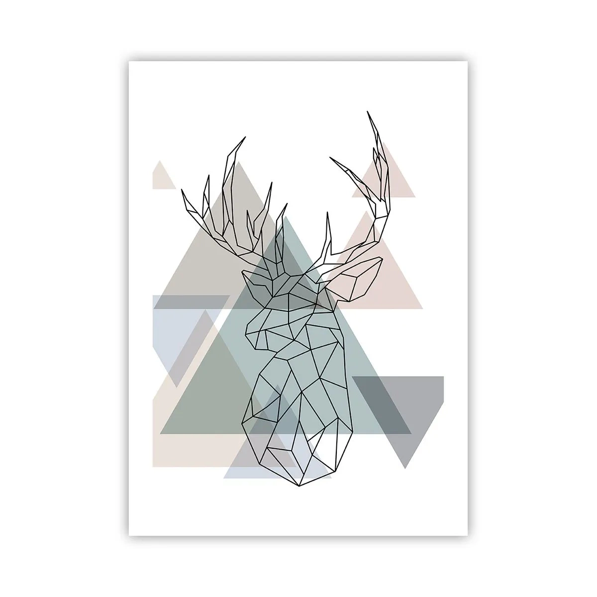 Poster - Geometrische Silhouette eines Hirsches vor einem Hintergrund aus Dreiecken - 50x70cm - In einem geometrischen Wald - Moderne Wanddekoration für Wohnzimmer und Schlafzimmer ARTTOR