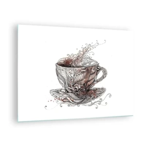 Glasbild - Bild auf glas - Künstlerische Zeichnung einer Tasse mit Ornamenten und Dampf - 70x50cm - Tee für alles - Moderne Wanddekoration für Wohnzimmer und Schlafzimmer ARTTOR