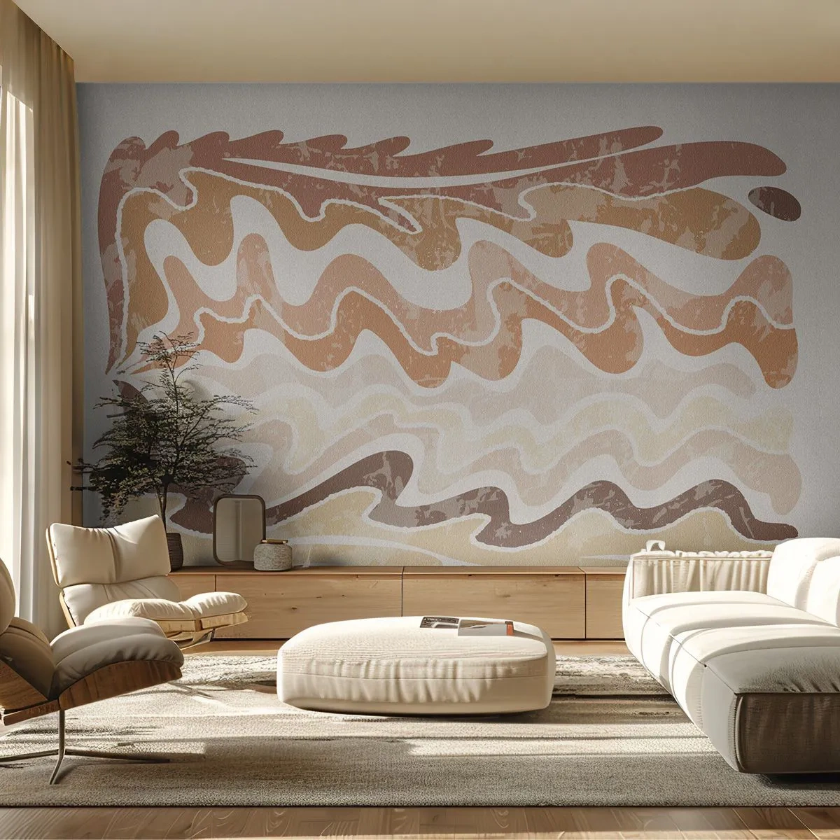 Fototapete Premium Sand - Beige und braune Wellen in einer abstrakten Komposition - 100x70cm - Gute Energie – gute Gefühle - Moderne Wanddekoration für Wohnzimmer und Schlafzimmer ARTTOR
