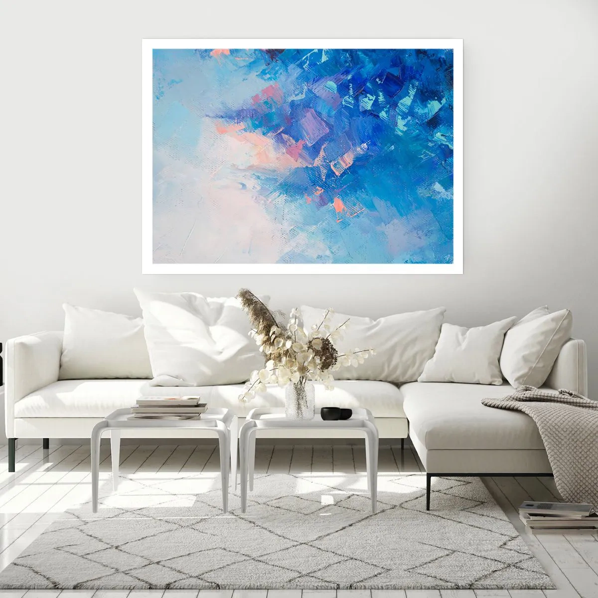 Poster - Abstrakte Komposition in Blau- und Rosatönen - 100x70cm - Winter-Abstraktion - Moderne Wanddekoration für Wohnzimmer und Schlafzimmer ARTTOR
