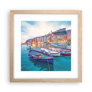 Poster in einem Rahmen aus heller Eiche - Bunter Abend im Hafen - 30x30 cm